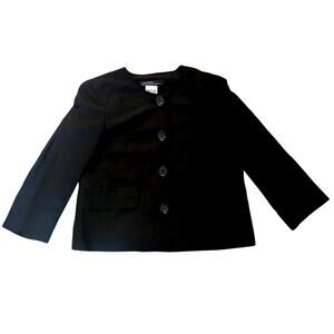 Kasper Essential Sportswear Black Collarless Linen Bradshaw Jacket - Sz 8